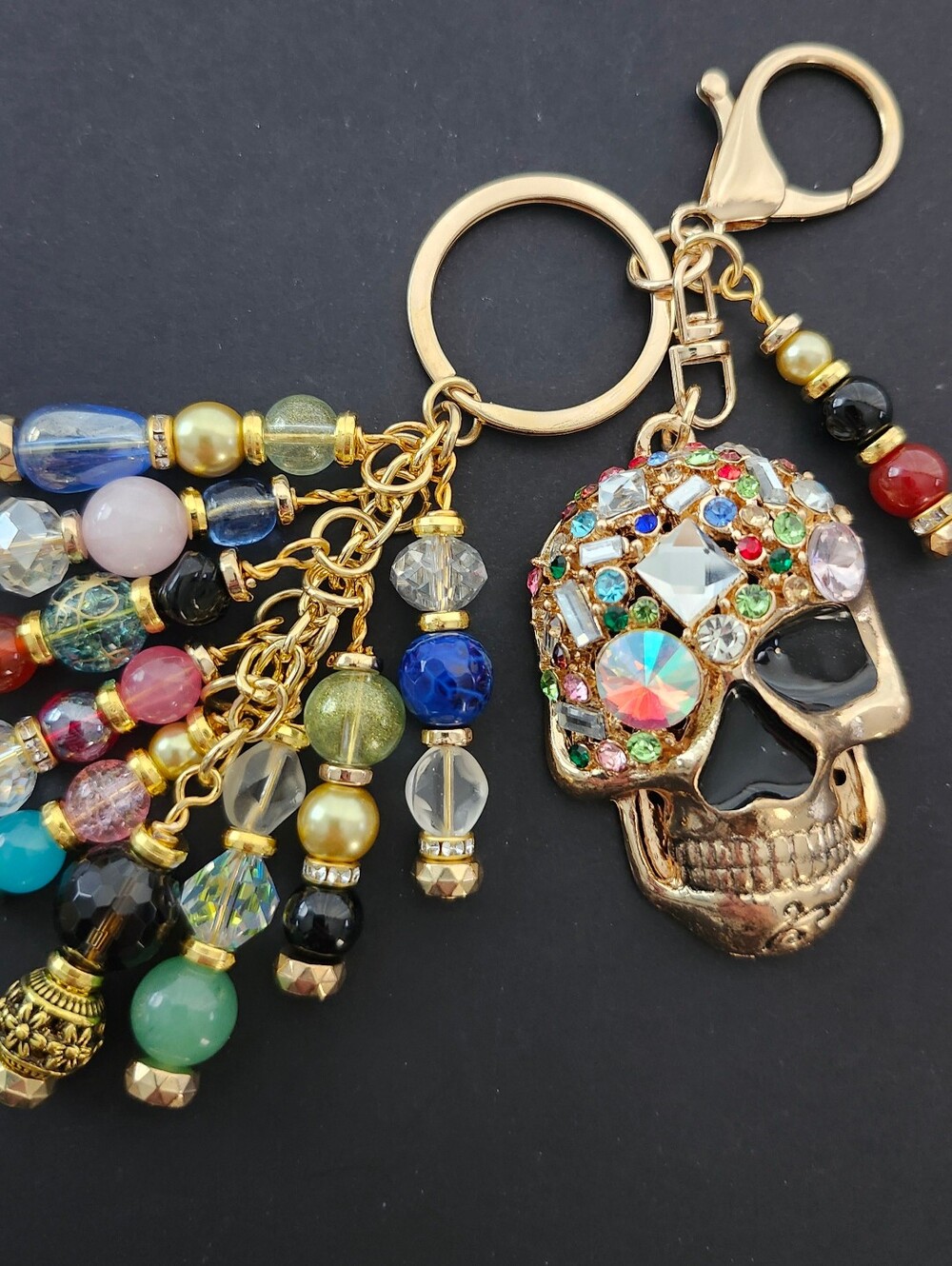 Skull Purse Charm or Keychain Aventurine Carnelian Quartz Handcrafted